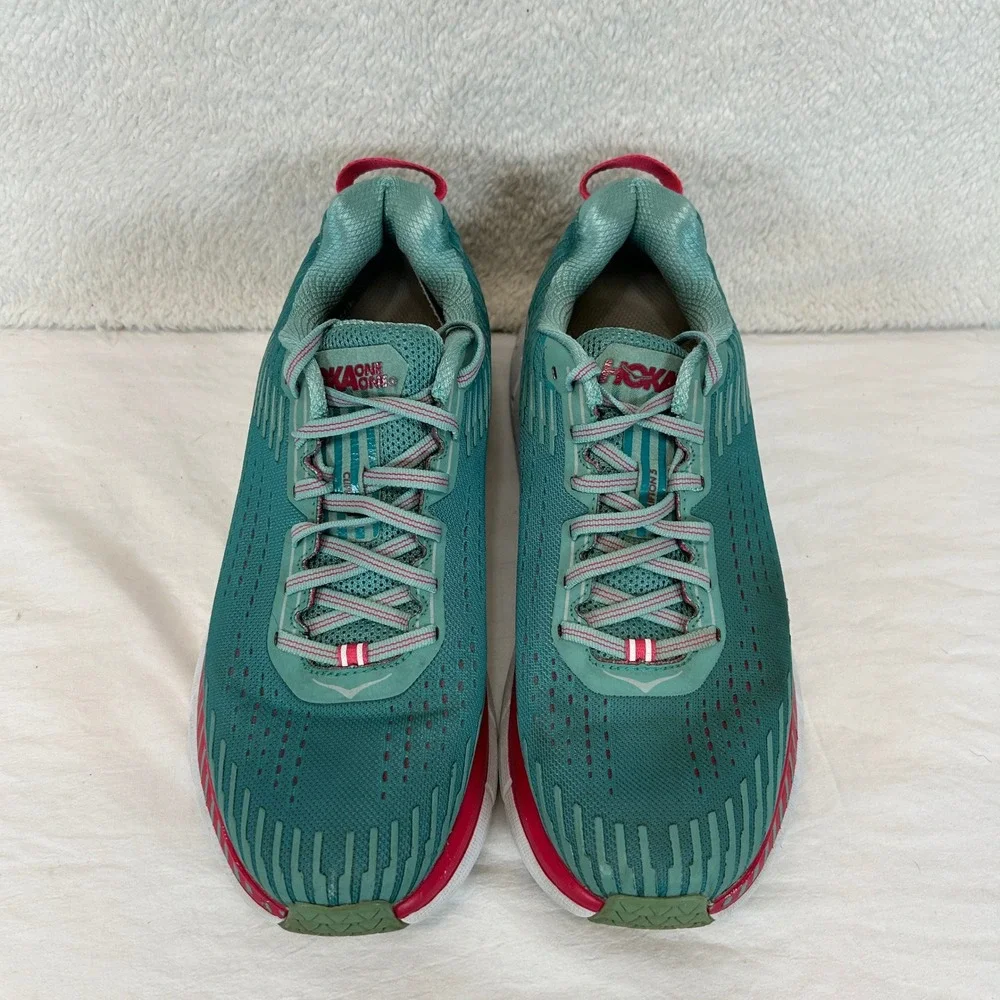 Hoka One One Clifton 5 Womens 9.5 Green Red Running Shoes 1093756 GSCN